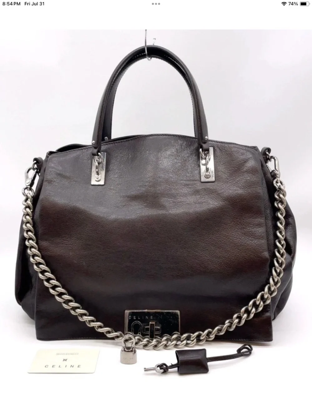 Celine “Watch Me Work” 2 way chain strap with lock and key leather bag